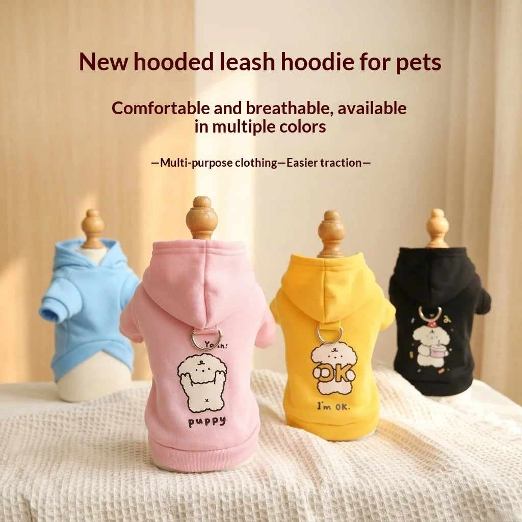 Cartoon Print Dog Hoodie with Leash Hole - Soft Puppy Sweatshirt