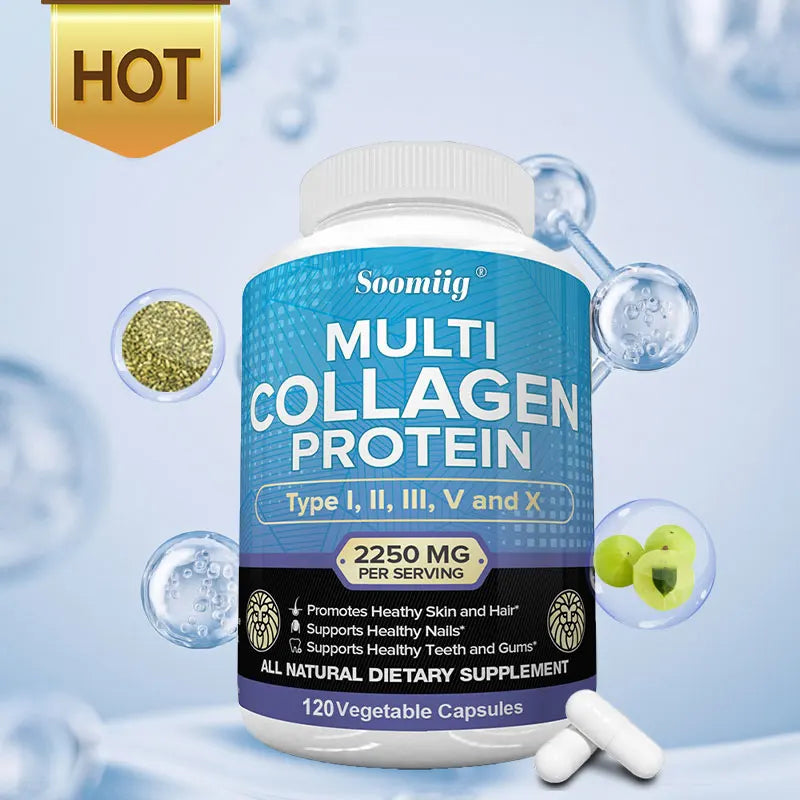 SOOMIIG Multi-Collagen Peptides Capsules – Types I II III V X | Hair, Skin, Nails, Joints & Gut Health | Gluten Free, Non-GMO | 30/60/120 Count