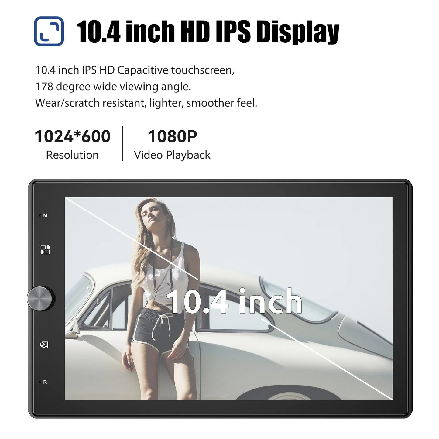 ESSGOO 10.1" Rotatable 1-DIN Car Stereo — Wireless CarPlay, Android Auto, IPS Touchscreen, USB/AUX/TF