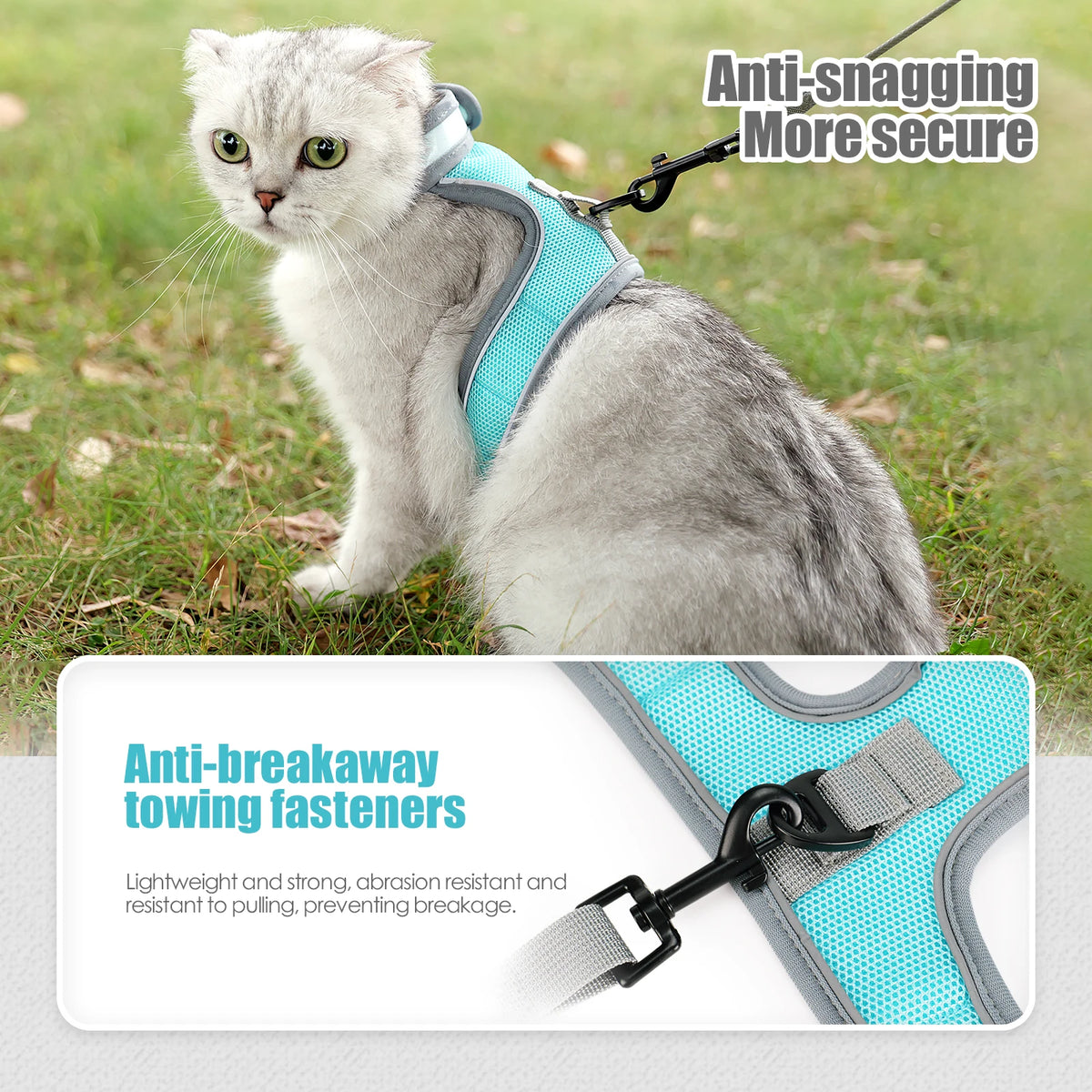 Cat Harness-Escape Proof Adjustable Cat Harness,Comfortable Soft,Walking Travel Kitten Harness for Small Medium Large Cats