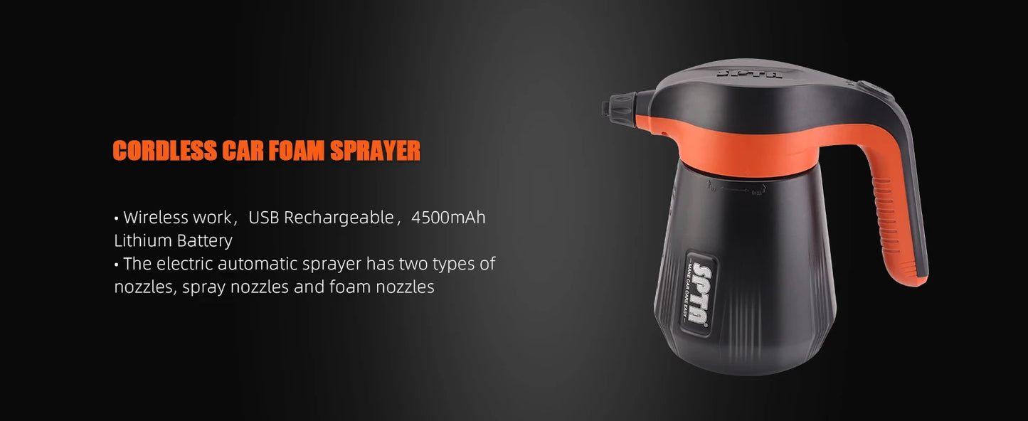 SPTA Cordless Battery Powered Foam Sprayer, 2.25L Electric Car Foam Sprayer,  Pump Foam Sprayer for Car Cleaning