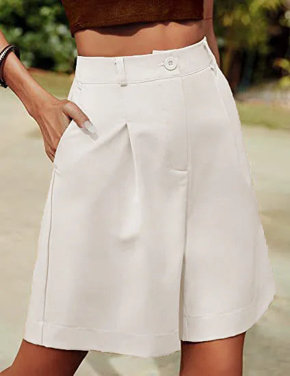 Women's High-Waist Wide-Leg Casual Shorts – Loose Slimming Straight Breathable Street Trend Five-Point Pants
