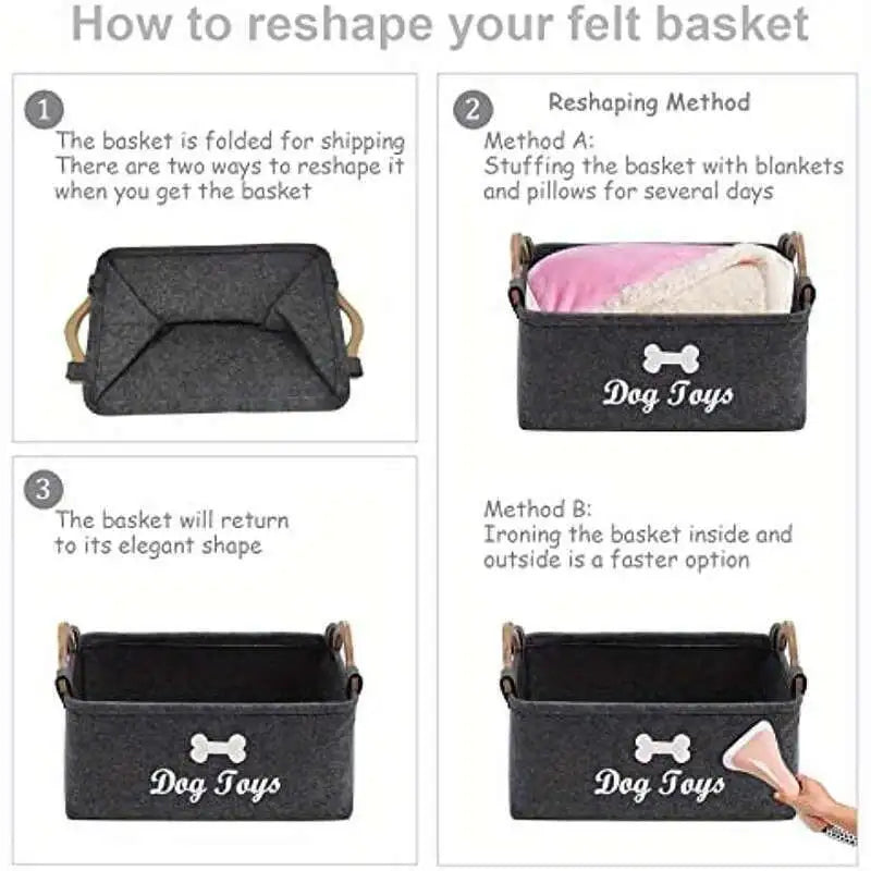 Felt Pet Toy Organizer Box with Handles Storage Basket For Organizing Toys, Leashes, Clothes Home Storage Box
