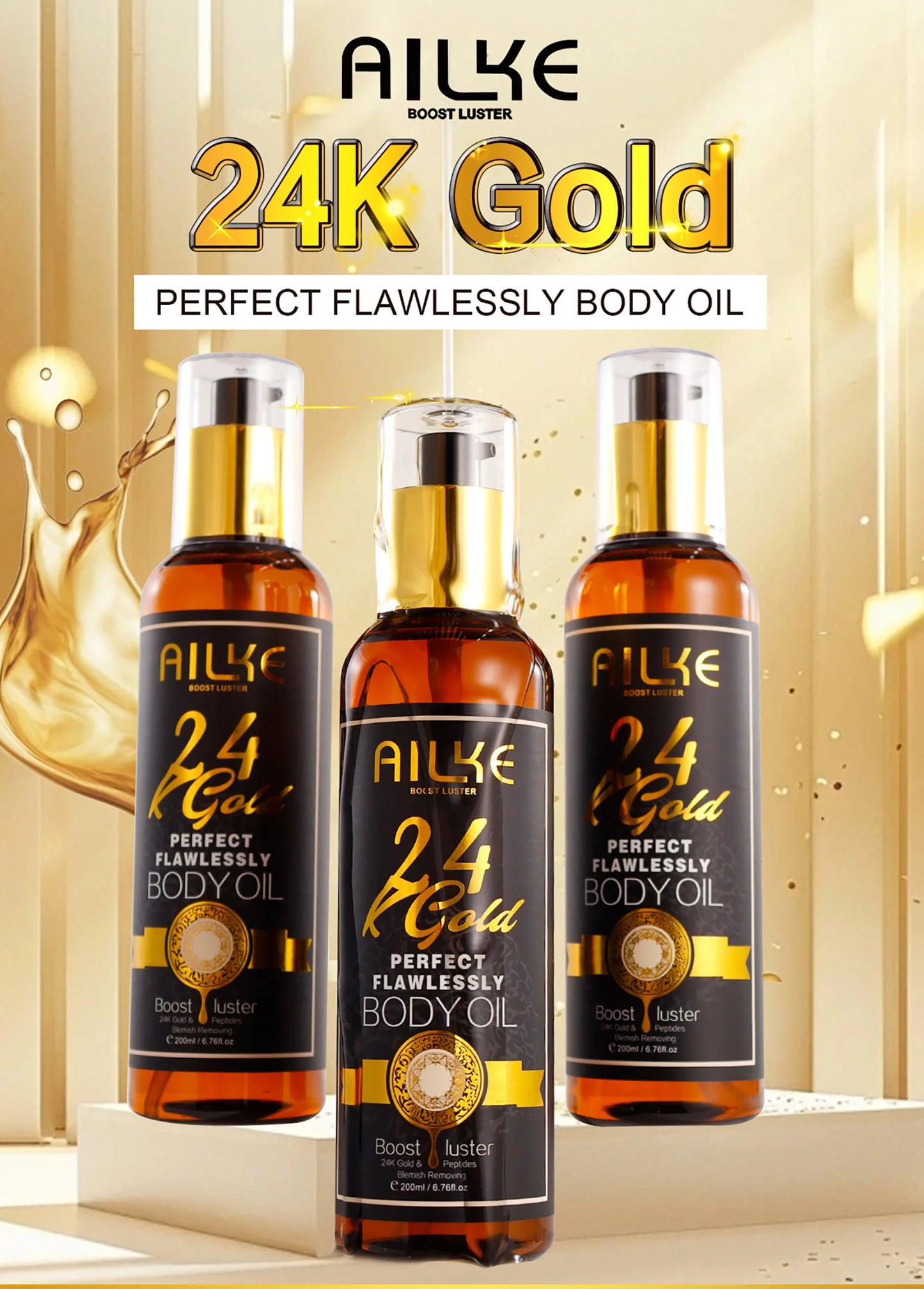 AILKE 24K Glod Flawlessly Skin Care Set, Whitening, Reduce Dark Spots, Pigmentation, Wrinkles, Moisturize, For All Skin Types