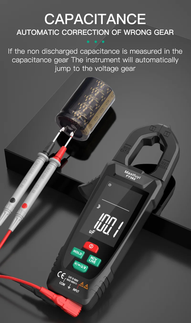 MASTFUYI Automatic Large-Screen Digital Clamp Meter Handheld Ammeter Clamp Multimeter 10000 Counts True RMS with NCV Detection