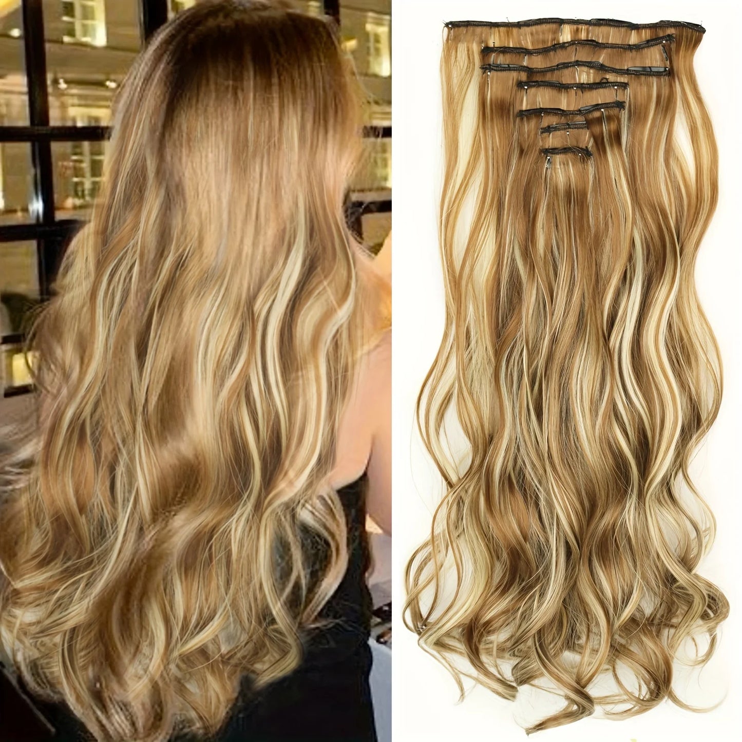 7Pcs/Set 16 Clips Hair Extension Black Long Straight Natural Hair Ombre Hairpiece Heat Resistant Fiber for Women Hairstyle