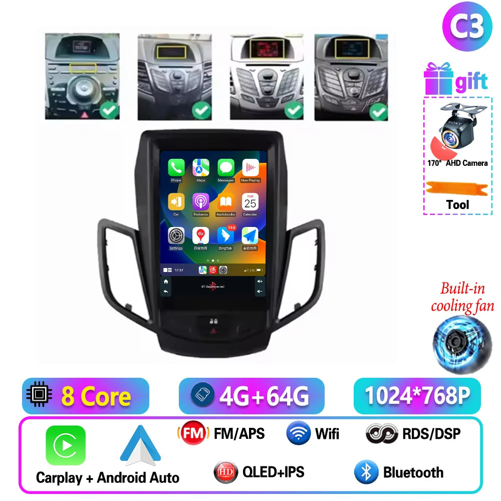 9.7" Android Car Stereo for Ford Fiesta MK6/MK7 (2009–2017) — Wireless CarPlay & Android Auto, QLED, 5G WiFi, GPS