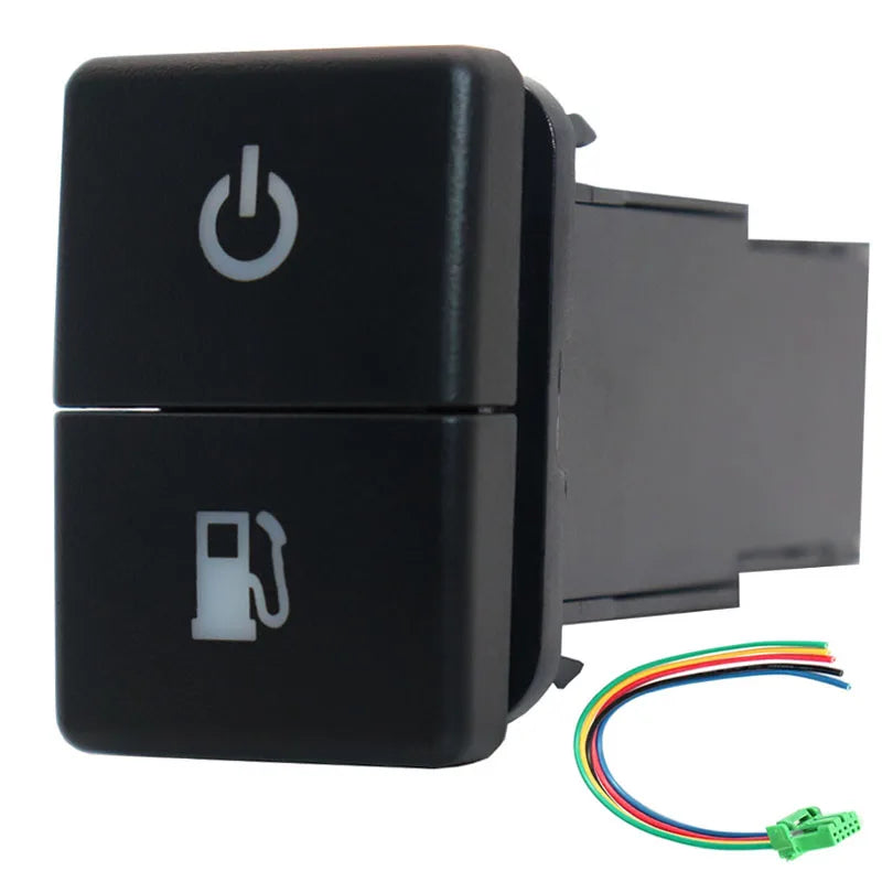 12V Dual Push Button Switch ON-Off Blue/Green Backlit 32.5mm X 22mm for Toyota 4Runner Hilux Prado RAV4, with Connector Wire