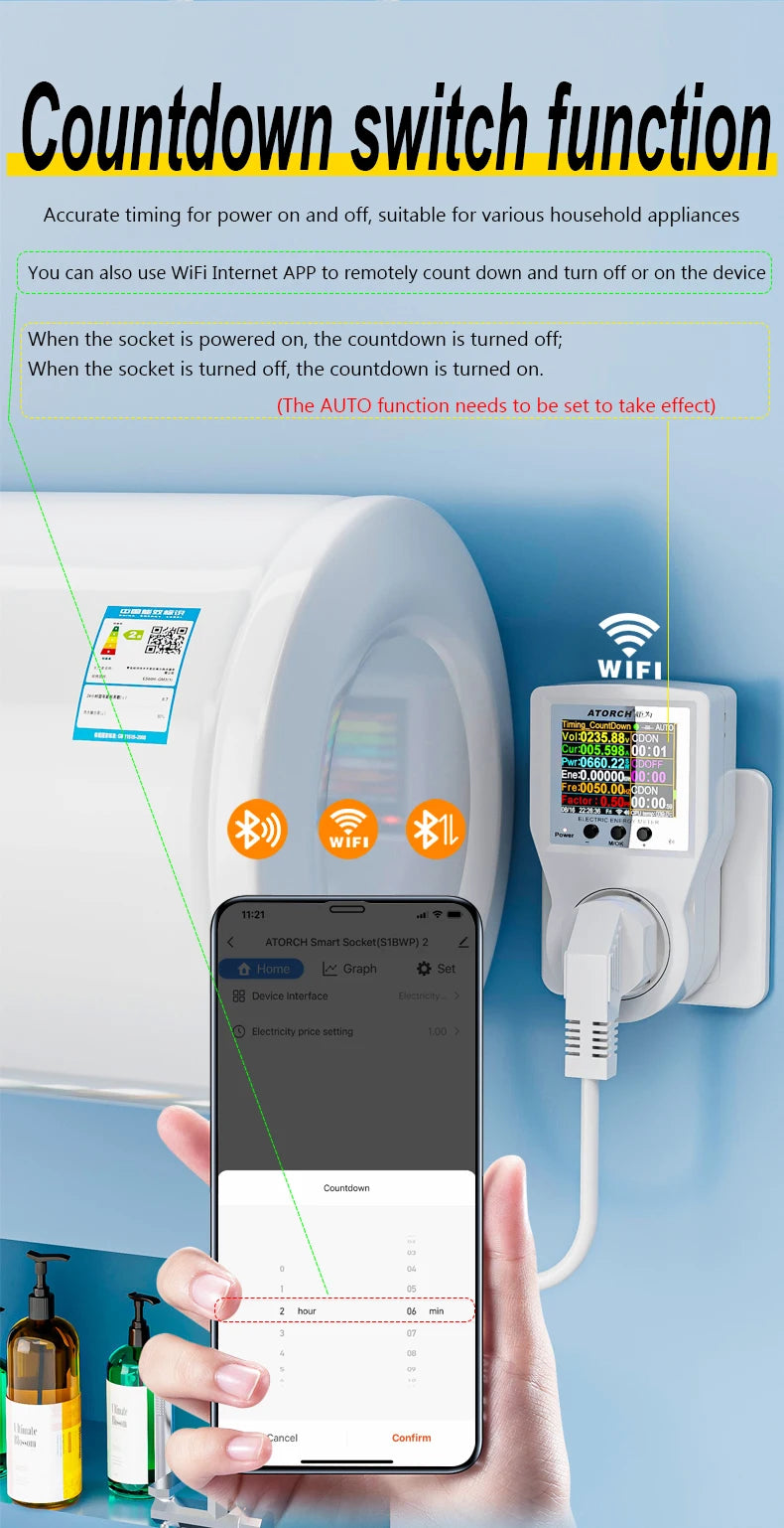 AC85-265V 16A Tuya WiFi Smart EU Socket Voltmeter Ammeter Power Meter Curve Electricity Bill Energy Consumption Analyzer Monitor
