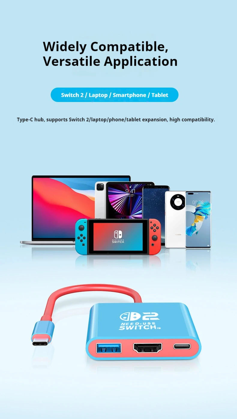 Docking Station for Nintendo Switch 2,4K 60Hz TYPE-C Hub with HDMI and USB-C 3.0 PD100W Charge Perfect for Switch 2/Switch/OLED
