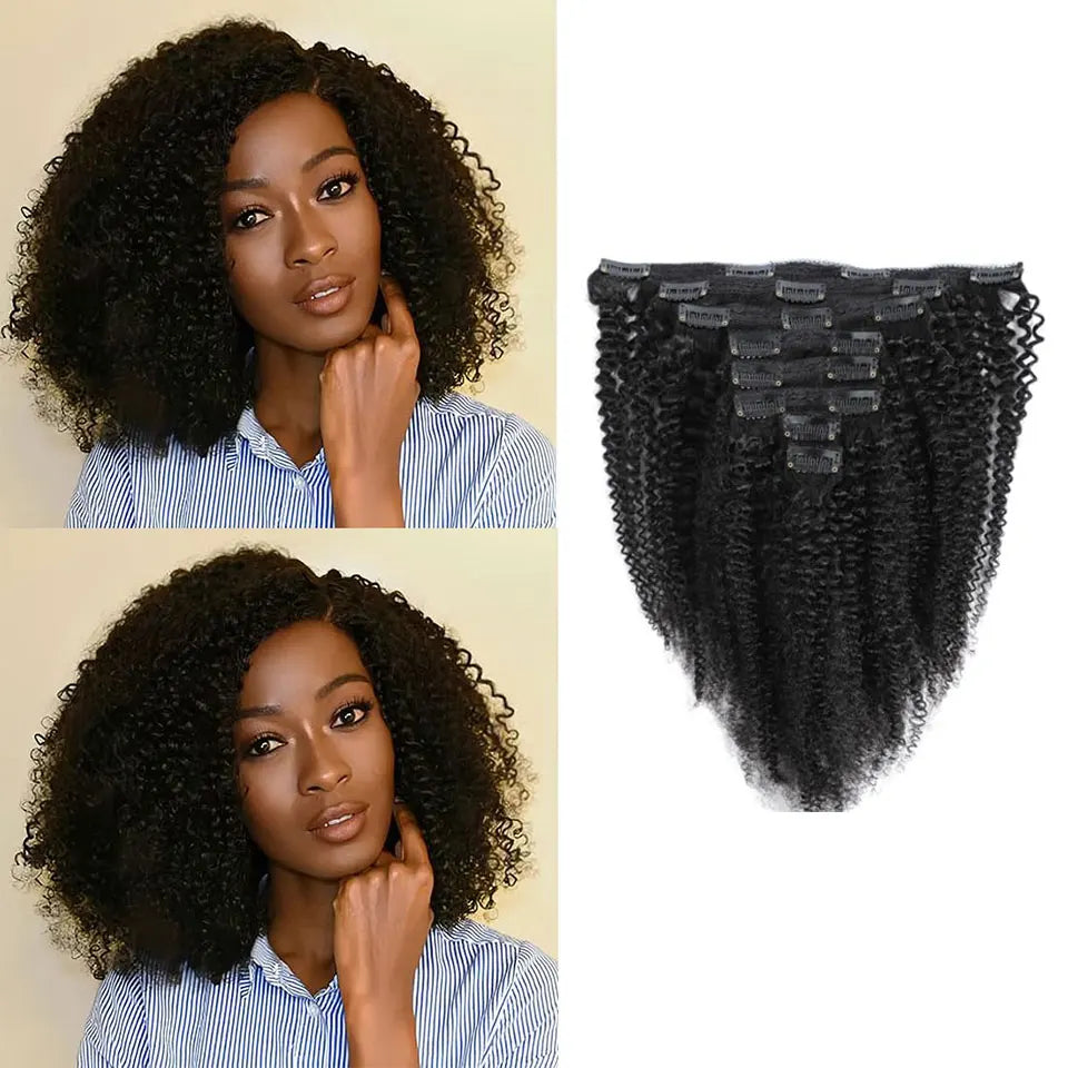 Afro Kinky Curly Clip in Hair Extensions Real Human Hair for Women Brazilian Kinky Curly Human Hair Clip in Extensions 8Pcs 120G