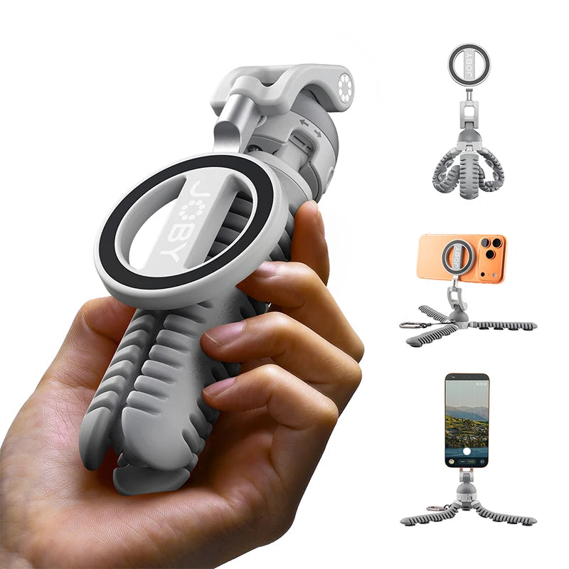 JOBY PZ01 Flexible Phone Tripod Aluminum Alloy Magsafe Adapter Ring Magnet Mini Octopus Tripods for iPhone Travel Vlog Tiktok