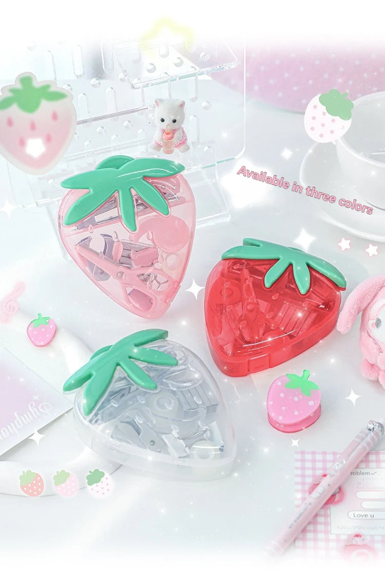 1PC Tool Set High Beauty Strawberry Efficiency Set Stapler Storage Stationery Student Specific Tool Set