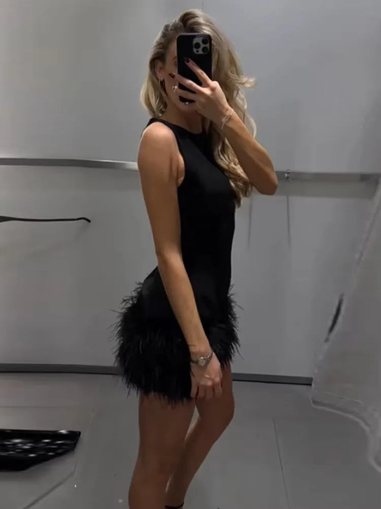 Feather Off-Shoulder Corset Mini Dress – Party Luxe