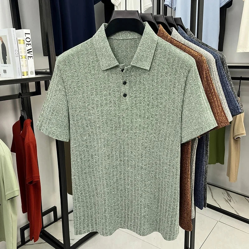 Men's Streetwear Polo - Vertical-Grain Knit, Soft Stretch Lapel