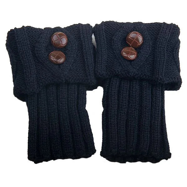 Women's Knit Boot Cuffs, Short Leg Warmers with Buttons