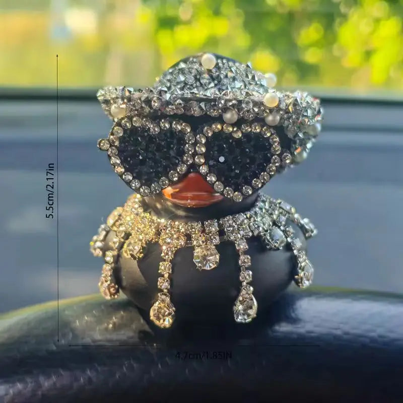 Bling Bing Pink Black Diamond Rubber Duck Car Ornaments Dashboard Decorations Luxury Car Decor Accessories for Ladies Men Women