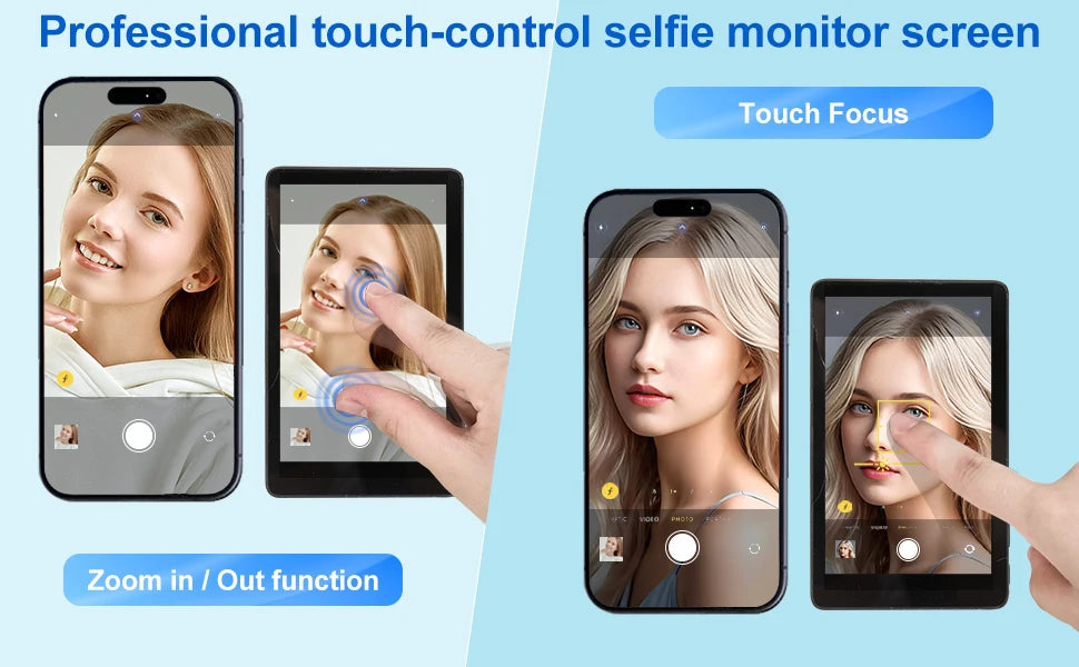 Wireless Magnetic Selfie Monitor – 4" Touchscreen with Bluetooth & Screen Mirroring for Vlogging & Live Streaming