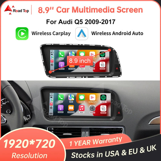 RoadTop Wireless CarPlay & Android Auto Display Screen, Compatible with Audi Q5