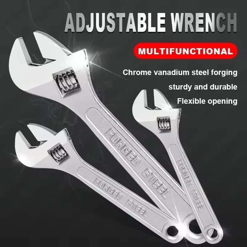Openin Long Handle Universal Spanner  Adjustable Wrench Large Clamp Steel Mechanical Workshop Hand Repair Tools 6/8/10/12 inchs