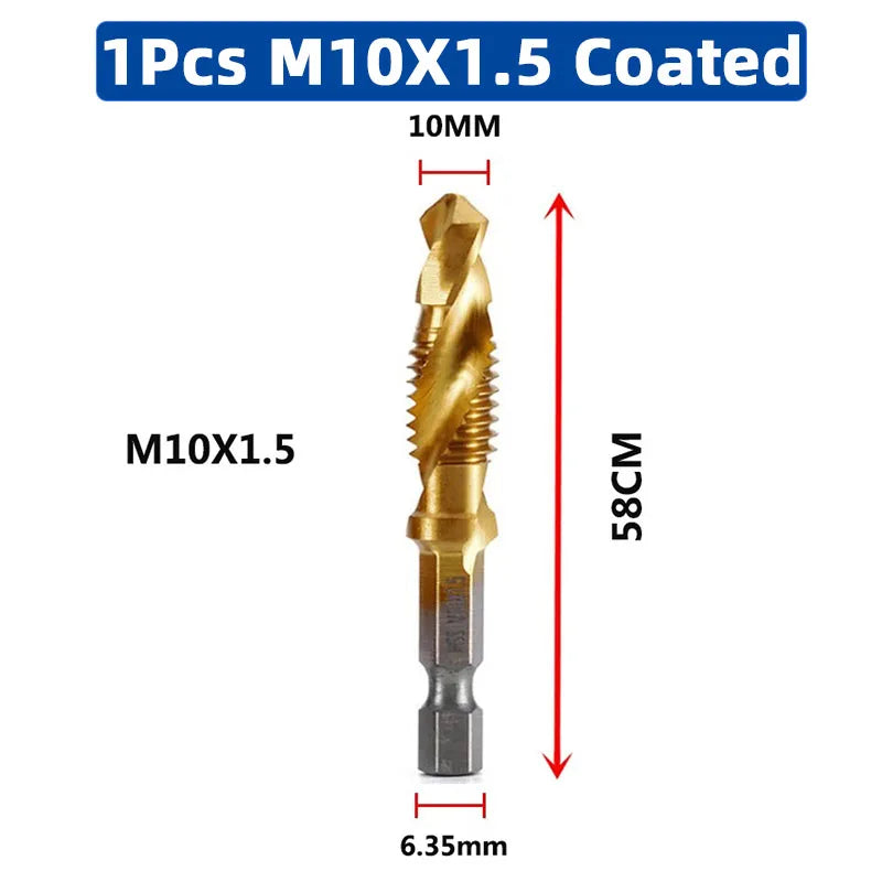 MMAlto HSS Titanium-Coated Metric Tap Set – M3 M4 M5 M6 M8 M10 | Screw Thread Machine Compound Tap | Individual & 6-Piece Sets