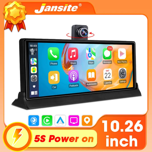 10.26" 4K Dash Cam with Wireless CarPlay & Android Auto — GPS Navigation, 5G WiFi, Rear-View Camera