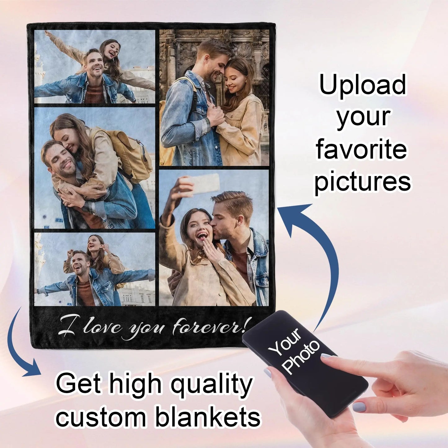 1pc Customized Blanket With Your Family Photo Warm Personalized Blankets for Lover Mom for Mothers' Day Fathers Bithday Gifts