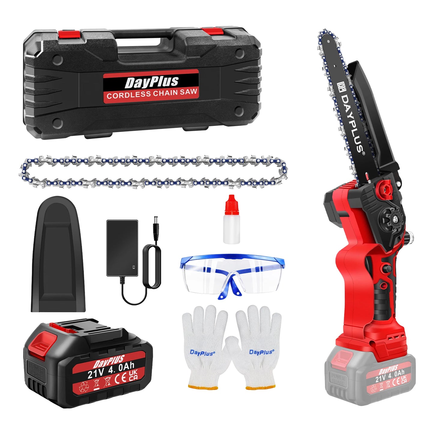 8" Cordless Electric Chainsaw — Brushless One-Handed Pruning Saw with 4.0Ah Battery
