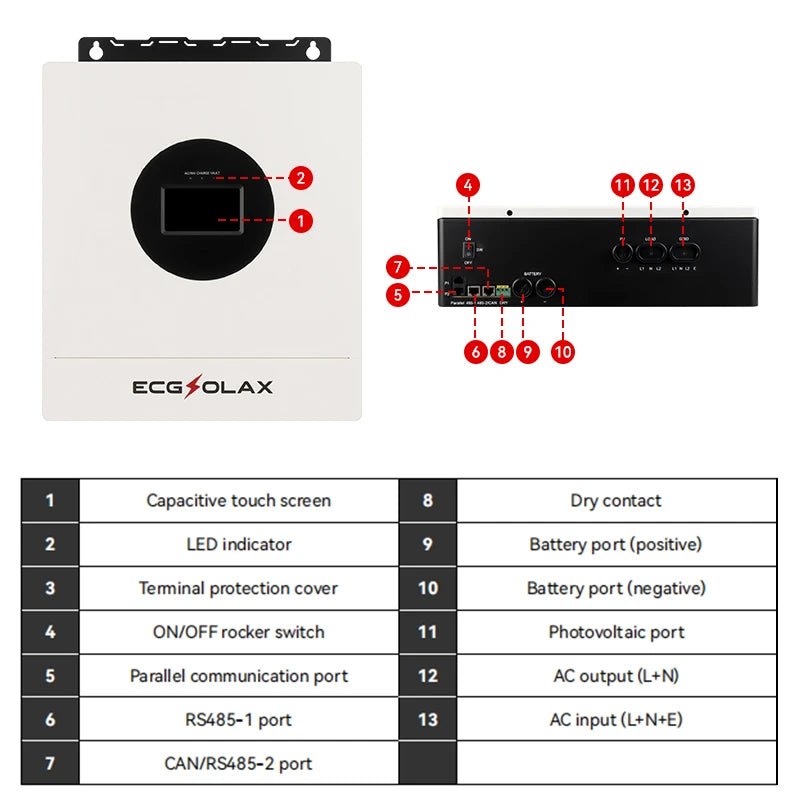 ECGSOLAX 7KW Hybrid Solar Inverter Split-Phase 120V 240V 48V Pure Sine Wave Hybrid Inverter With MPPT 120A Charger Built in WIFI