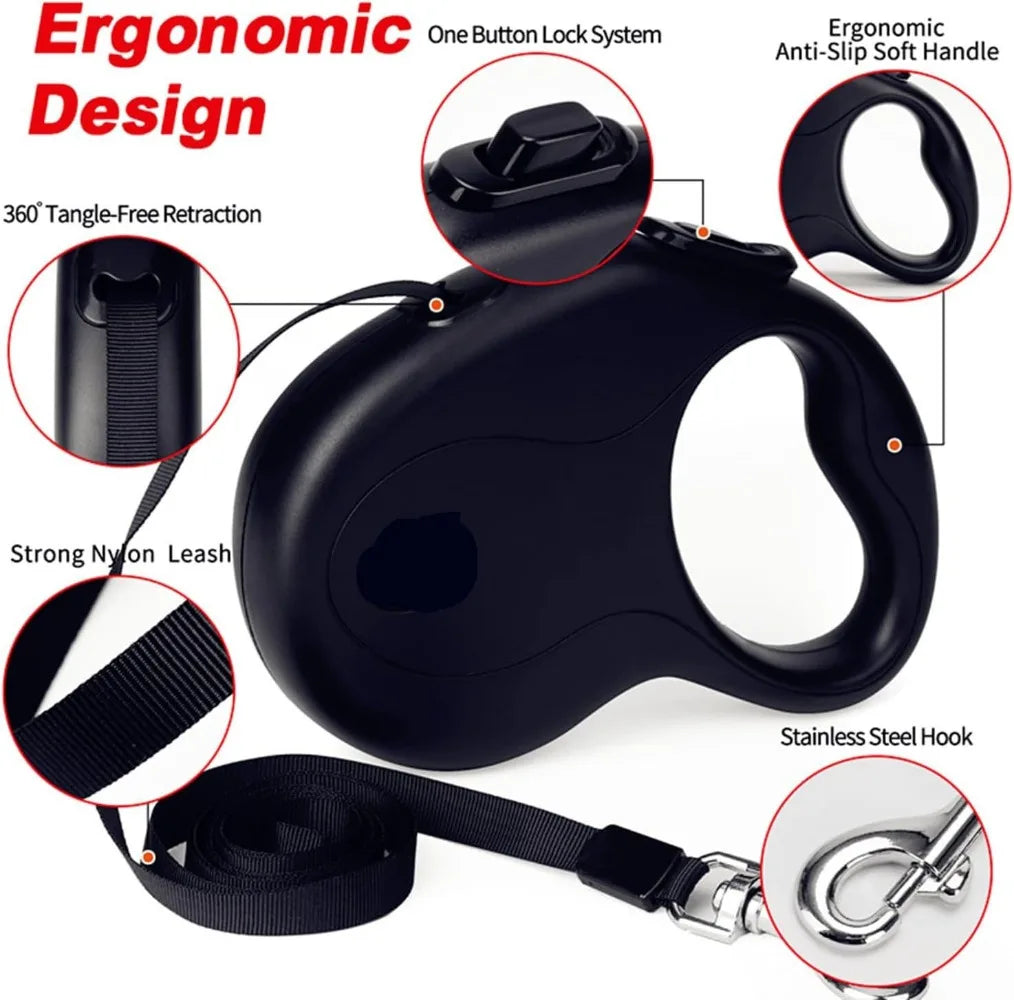 Heavy-Duty Retractable Dog Lead - 5m/8m One-Hand Brake, Black - photo 4