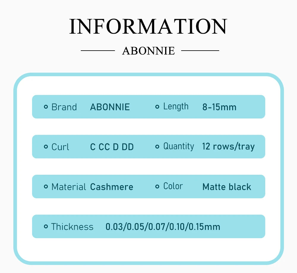 Abonnie Cashmere Classic Individual Eyelashes Extensions Ultra Matte Black Lashes Fluffy Cilia All Size Cilios