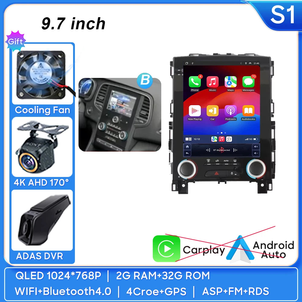 Car Stereo with Apple CarPlay & Android Auto, Compatible with Renault Koleos, Megane 4 & Talisman