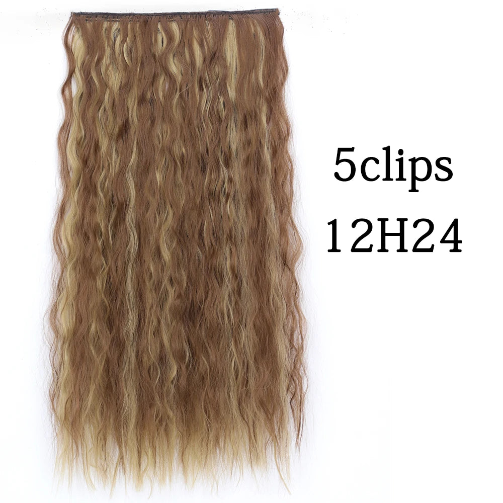 Synthetic 5 Clip In Hair Extensions Long Curly Hairstyle Hairpiece Natural Brown Black 80cm Heat Resistant  Fake Hair For Women