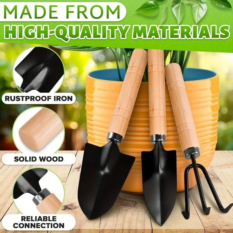 3pcs/set Rake and Shovel Set Mini Gardening Tool Set Garden Potted Flower Soil Loosening Planting Transplanting Hand Tool Kit