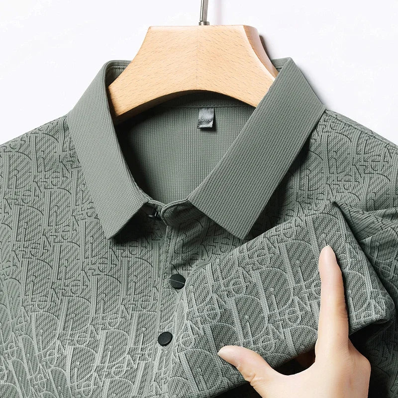 Men's Embossed Letter Polo - Lightweight Breathable Mesh, Lapel