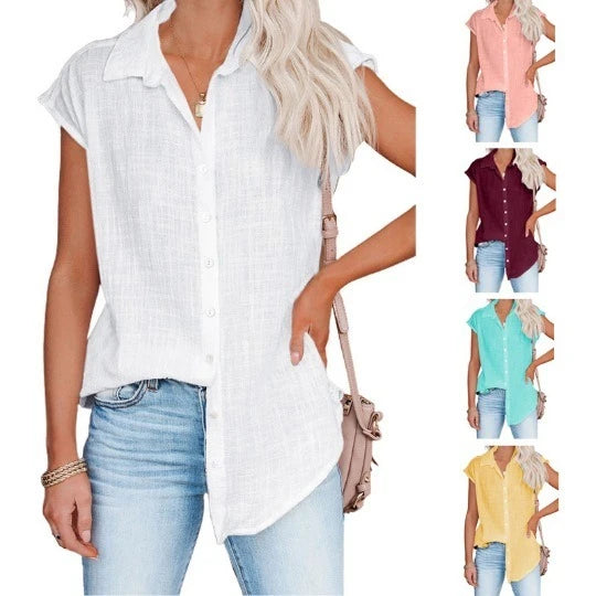 Women's Cotton-Linen Shirt — Casual Loose Short-Sleeve Summer Top