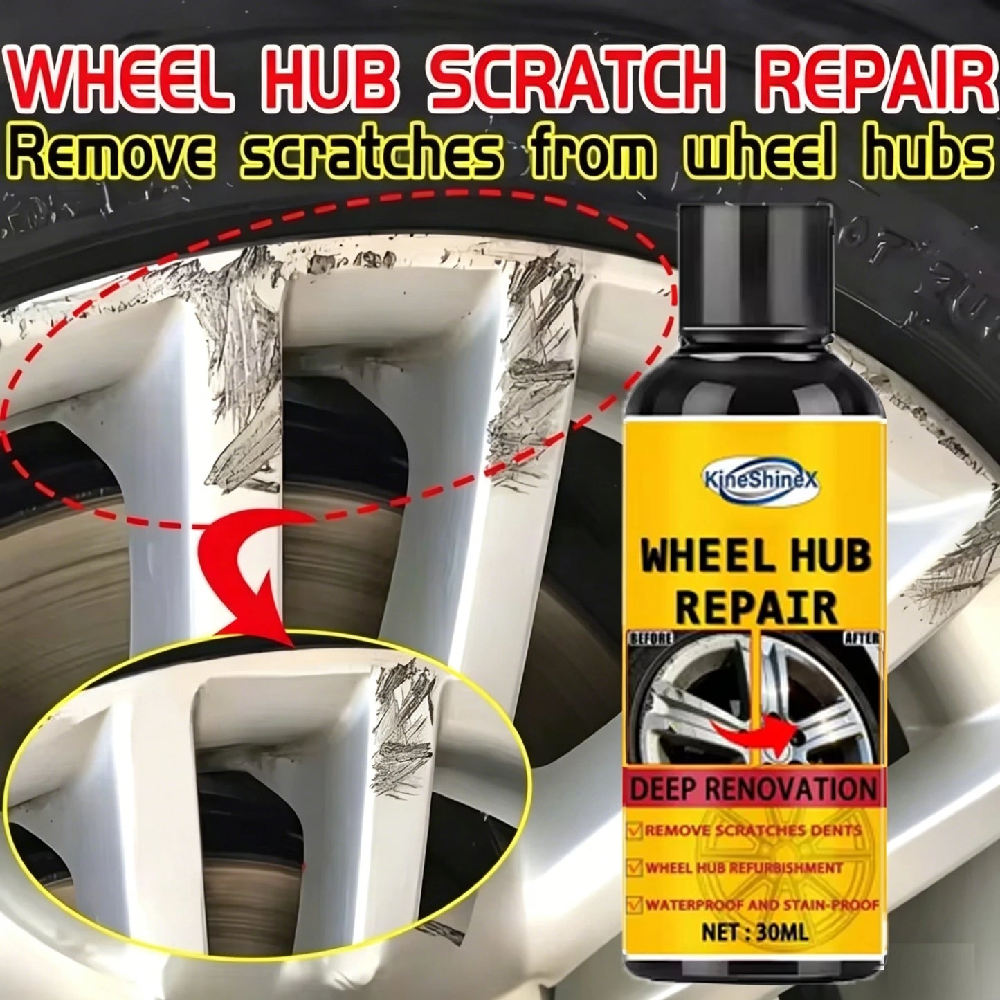 Car Wheel Rim Scratch Refurbishment Paste, Tire Rim Scratch Paint Repair Paste - Black And White Silver Aluminum Alloy Rim/988v*