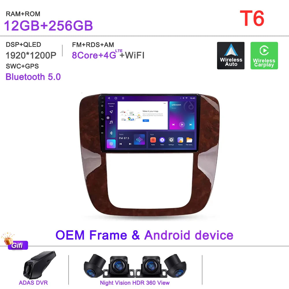 Android 16 For GMC Yukon 3 GMT 900 2006-2014 For Chevrolet Tahoe 3 GMT900 2006-2014 Silverado 2 GMT901 2007-2013 Radio Car GPS