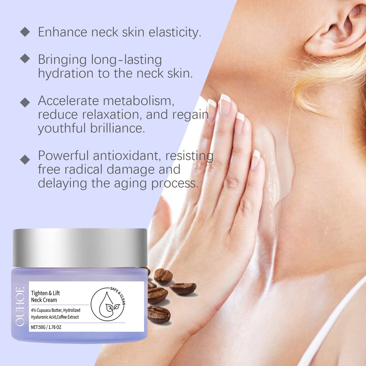 OUHOE Tighten Lift Neck Cream - Combat Wrinkles, Even Skin Tone, Moisturize, All Skin Types, Portable