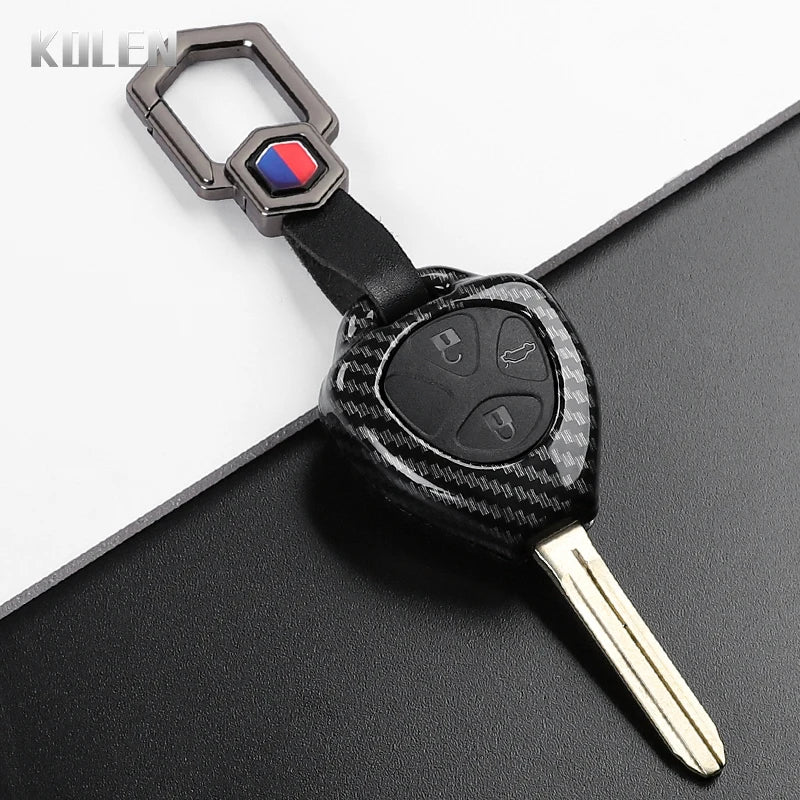 ABS Carbon Fiber Style Car Key Case Cover For Toyota Camry Avalon Corolla Matrix RAV4 Venza Yaris Replacement Protector Keychain