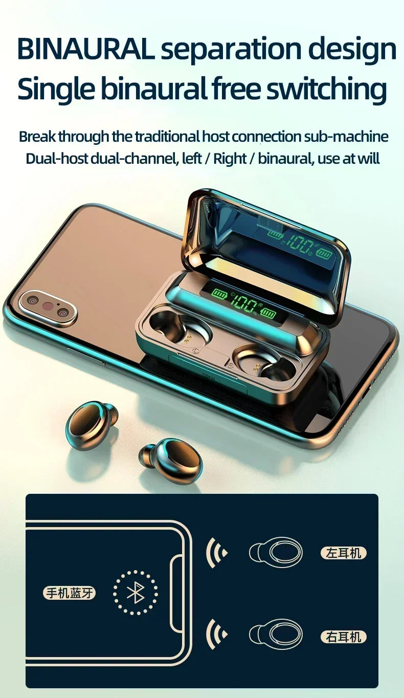 F9 Sport Wireless Earphones Bluetooth Stereo Headphones Noise Reduction Waterproof Earbuds with Mic for