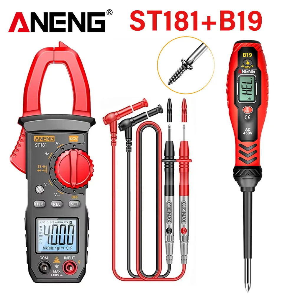 ANENG Clamp Meter Multimeter 4000 Counts Digital ST181+B19 AC Current Voltage Tester Ammeter Hz/Capacitance/NCV/Ohm Tester Tools