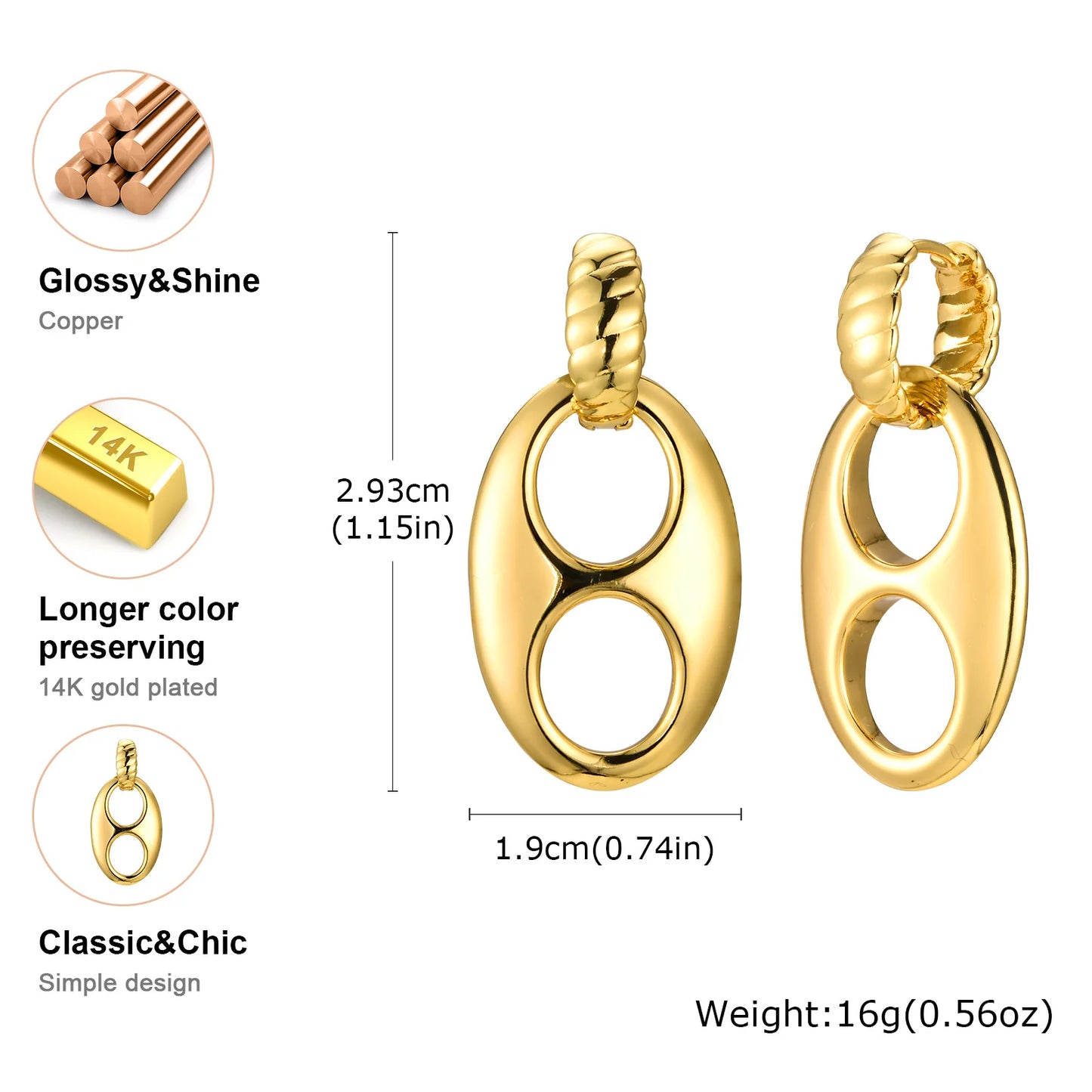 Double Circle Hoop Earrings — Stainless Steel, 14K Gold Tone
