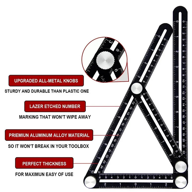 6-Fold Angle Measuring Ruler, Aluminium Tile Drilling Template