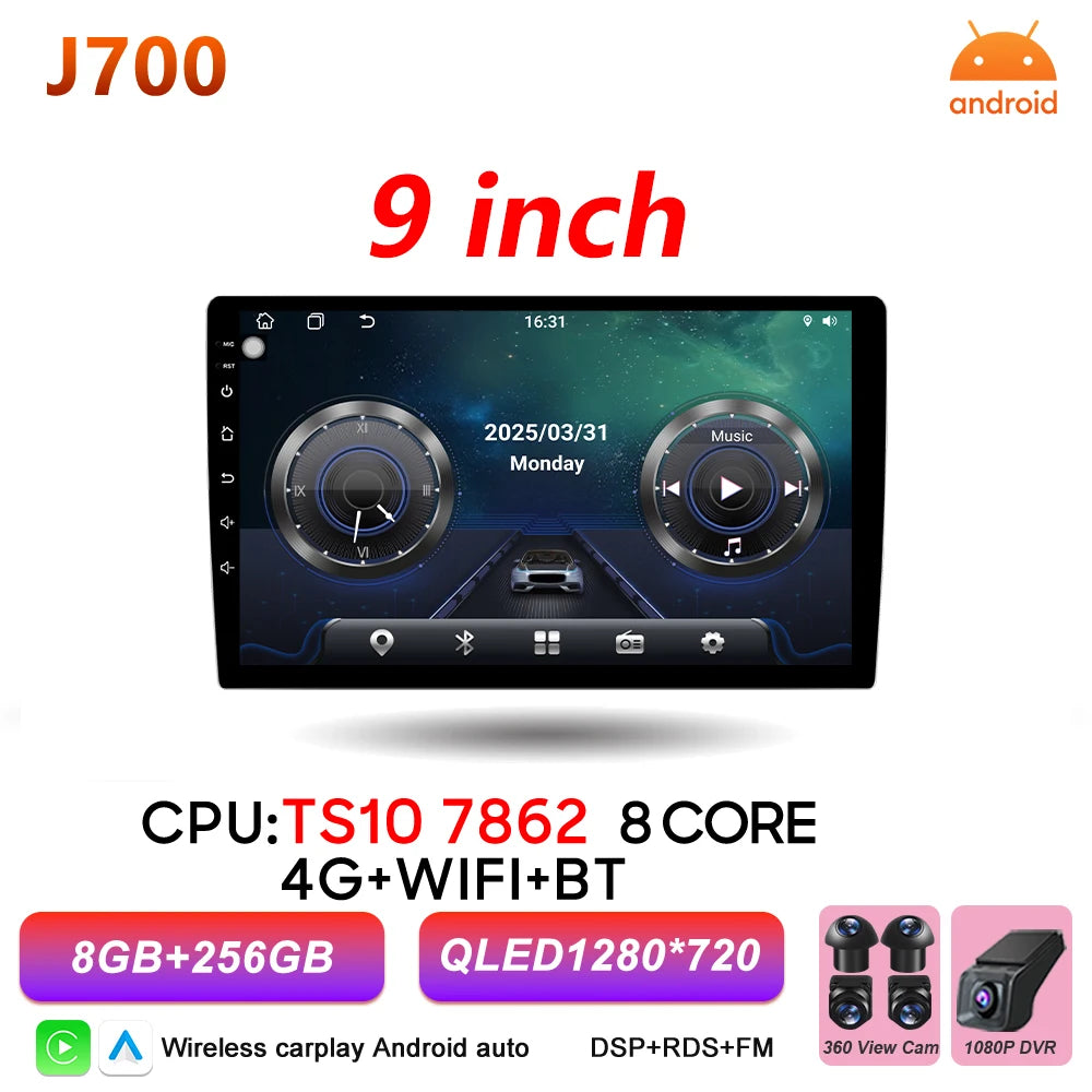 Universal 2-DIN Android Car Stereo (9"/10") — CarPlay, Android Auto, GPS, QLED Screen, WiFi, Bluetooth