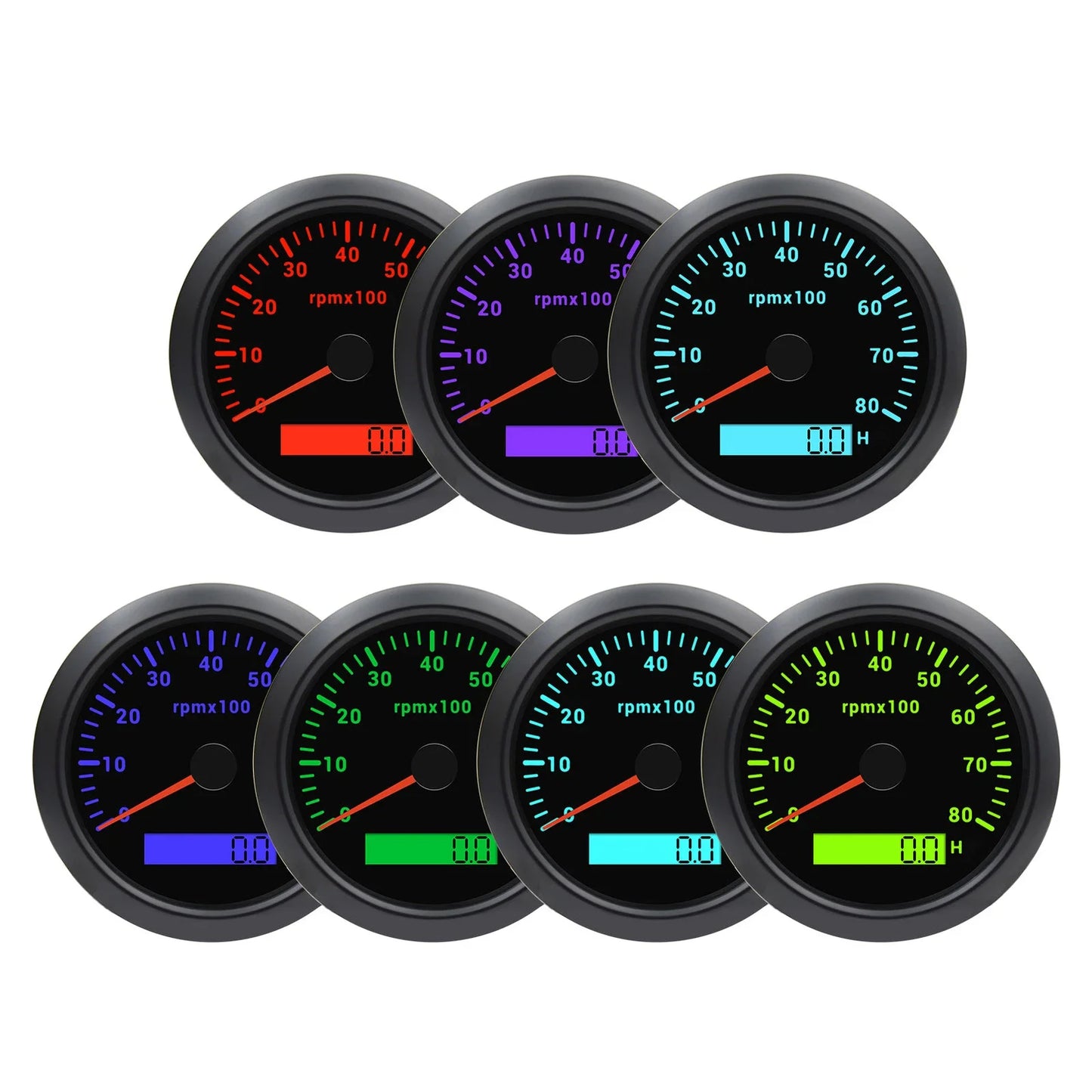 85mm Marine Tachometer With 7 Colors Backlight Hourmeter For Boat Yacht RV Camper 9-32V