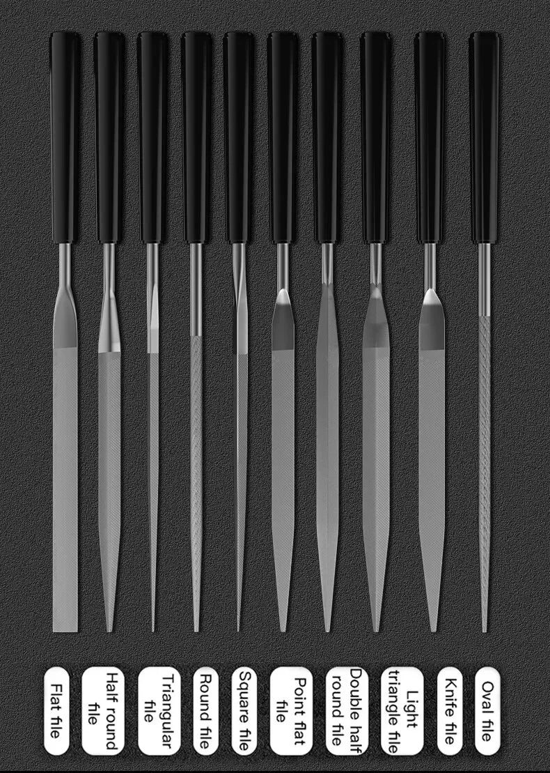10 Pieces of Mixed Small File Set Plastic Handle Shaping Triangular Polishing Metal Steel File Flat File Hand Tools Files Set
