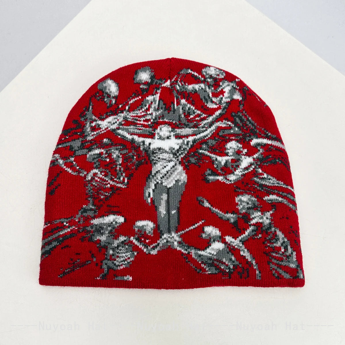 Angel Skull Jacquard Beanie, Unisex Knit Hat