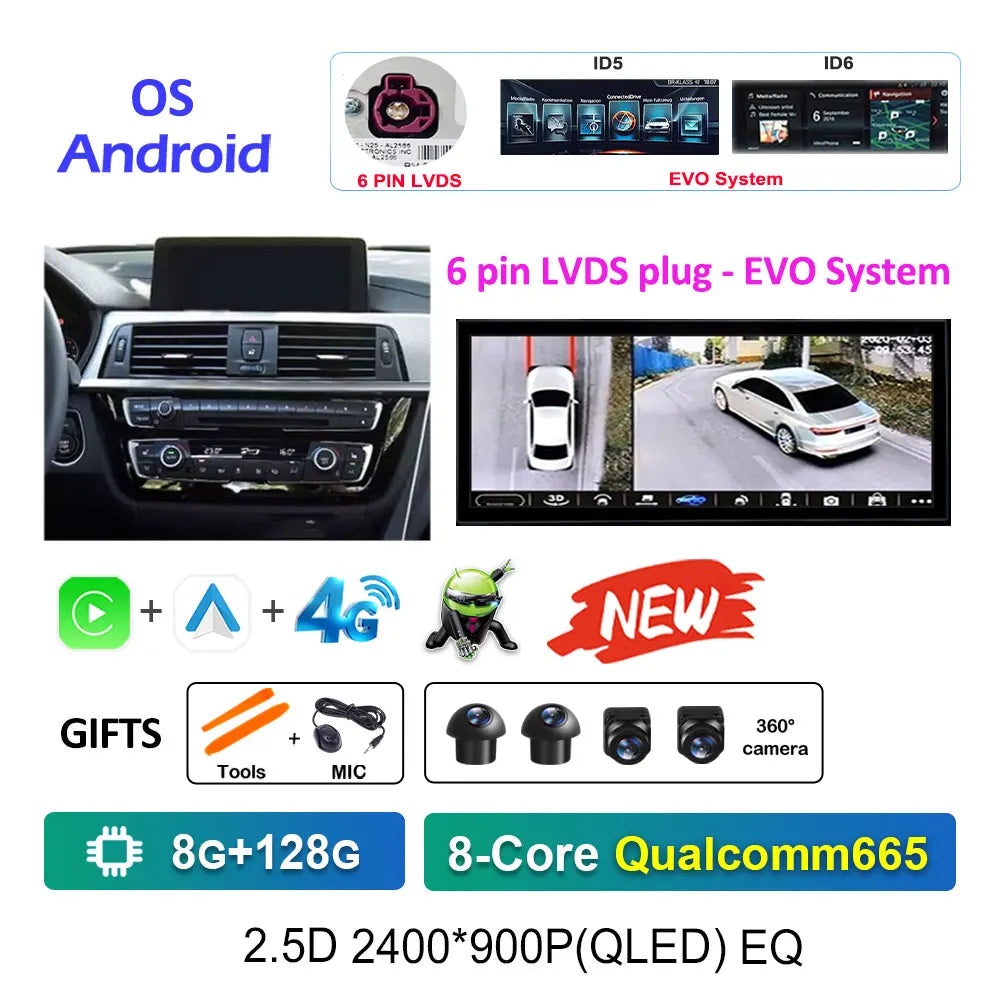 12.3" Android CarPlay Screen for BMW 3/4 Series F30 F31 F32 F33 F34 F36 (2013–2019) NBT/EVO — Android Auto, GPS, 4G