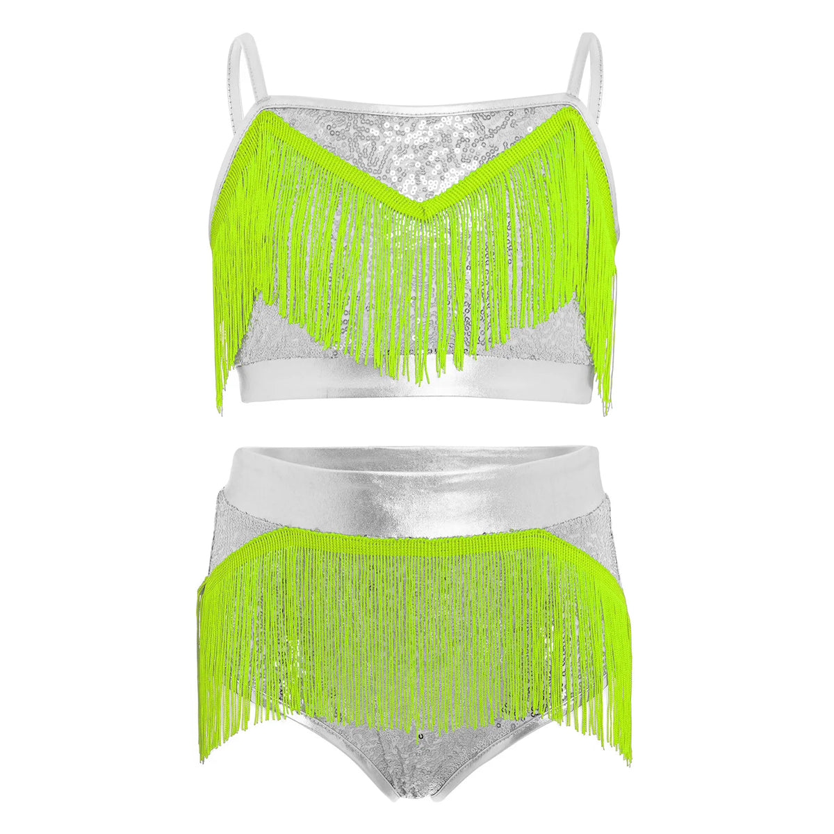 Girls fringe top and skirt Latin dance set